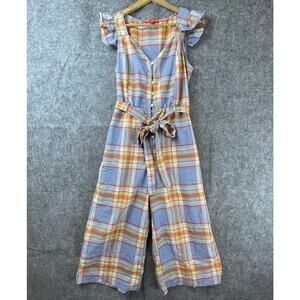 Chelsea & Violet Jumpsuit Womens XL Pastel Plaid Ruffle Wide Leg 70s Retro‎